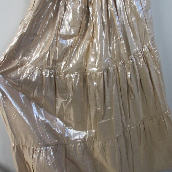 Gap Women's Maxi Dress Halter L Metallic Gold Viscose Rayon Tiered Cocktail 280 - Picture 9 of 13